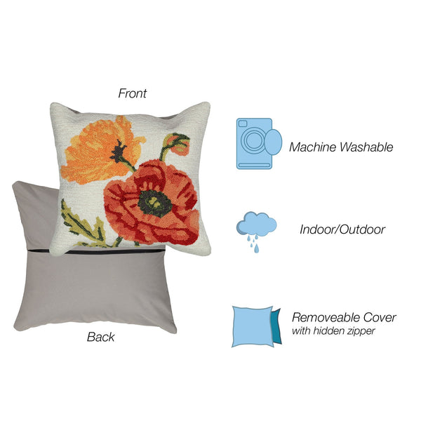 Trans Ocean Liora Manne Frontporch Icelandic Poppies Pillow - Vibrant Floral Design For Indoor & Outdoor Spaces 18" Natural Polyester,Acrylic 7fp8s227212