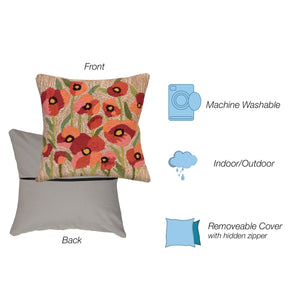 Trans Ocean Liora Manne Poppies Indoor/Outdoor Pillow - Handmade Floral Accent, 18" X 18" For Any Space Natural Polyester,Acrylic 7fp8s424412
