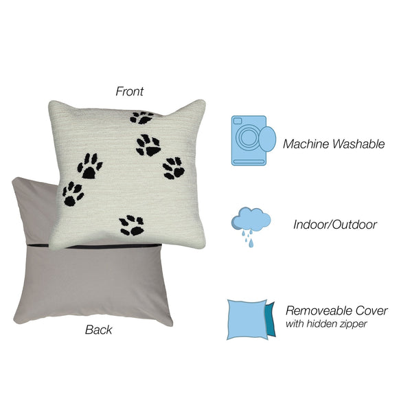 Trans Ocean Liora Manne Paw Prints Indoor/Outdoor Pillow - Whimsical 18" Accent In Neutral Ivory Design Natural Polyester,Acrylic 7fp8s426912