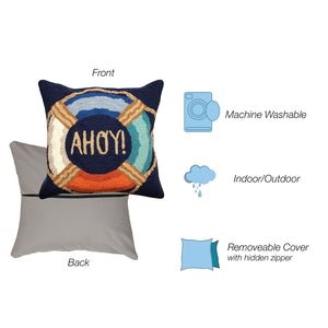 Trans Ocean Liora Manne Ahoy Indoor/Outdoor Handmade Pillow - Nautical Navy 18" X 18" Beach Decor Accent Navy Polyester,Acrylic 7fp8s455433