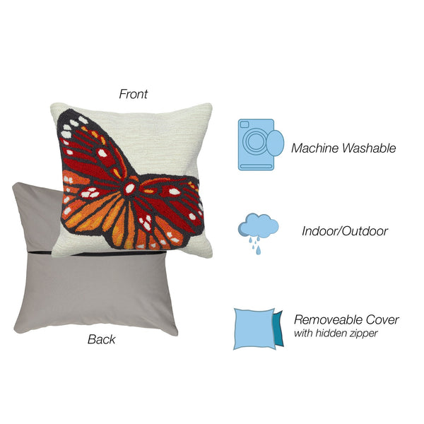 Trans Ocean Liora Manne Frontporch Butterfly Indoor/Outdoor Handmade Pillow For A Whimsical Home Accent Orange Polyester,Acrylic 7fp8s459617