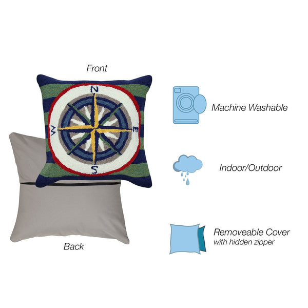 Trans Ocean Liora Manne Striped Compass Pillow 18" X 18" - Vibrant Indoor/Outdoor Accent For Beach Homes Multi Polyester,Acrylic 7fp8s462644