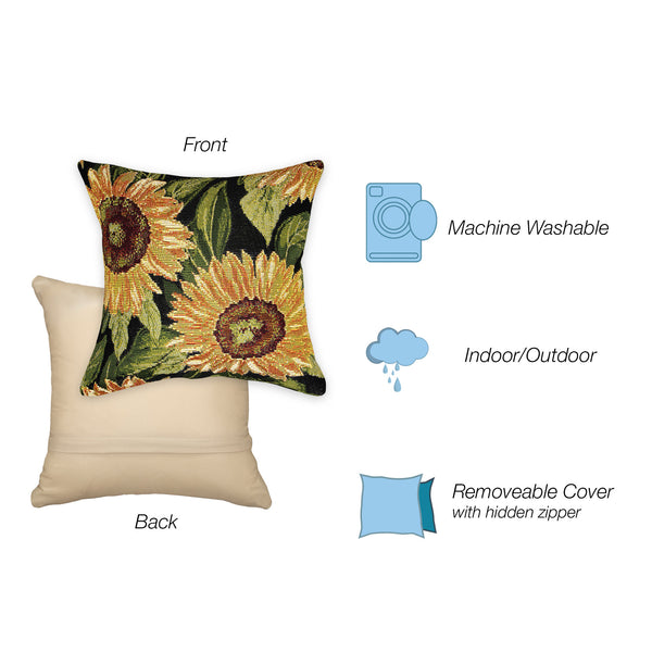 Trans Ocean Liora Manne Marina Sunflower Indoor/Outdoor Pillow - Vibrant Floral Design For Stylish Spaces Black Polypropylene,Polyester 7mr5s818448