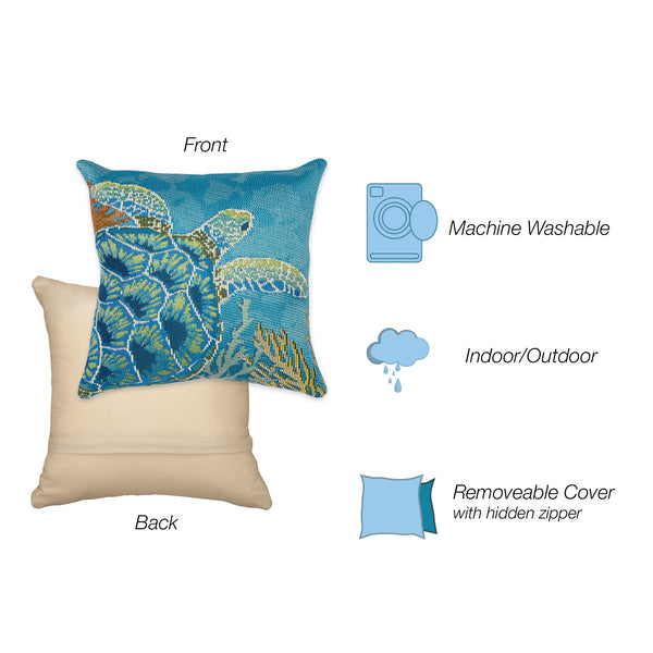 Trans Ocean Liora Manne Marina Seaturtle Pillow - 18" Coastal Accent For Indoor/Outdoor Spaces, Easy Care Blue Polypropylene,Polyester 7mr8s958104