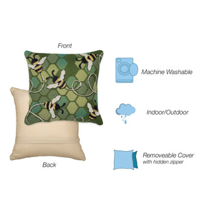 Trans Ocean Liora Manne Marina Bee Free Indoor/Outdoor Pillow - Nature-inspired Design With Buzzing Bees Green Polypropylene,Polyester 7mr5s958506