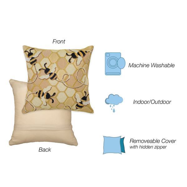 Trans Ocean Liora Manne Marina Bee Free Indoor/Outdoor Pillow - Nature-inspired Design With Buzzing Bees Gold Polypropylene,Polyester 7mr8s958509