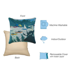 Trans Ocean Liora Manne Marina Lake Life 18"X18" Indoor/Outdoor Pillow - Vibrant Sailboats On Blue Background Blue Polypropylene,Polyester 7mr8s959103