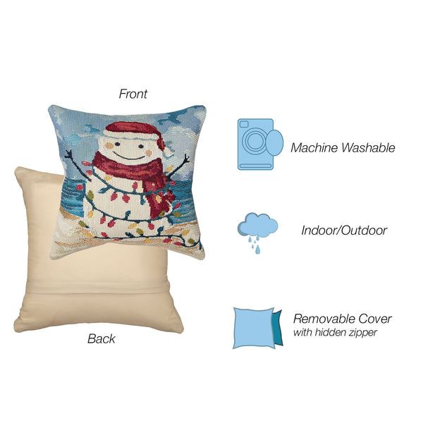 Trans Ocean Liora Manne Beach Snowman Decorative Pillow - 18" X 18" Ocean-themed, Machine Washable Accent Blue Polypropylene,Polyester 7mr8s968304