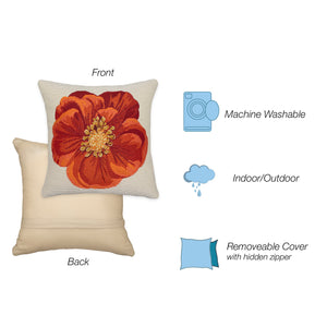 Trans Ocean Liora Manne Marina Red Flower Pillow - 18" X 18" Indoor/Outdoor, Machine Washable, Transitional Style Red Polypropylene,Polyester 7mr8s973224