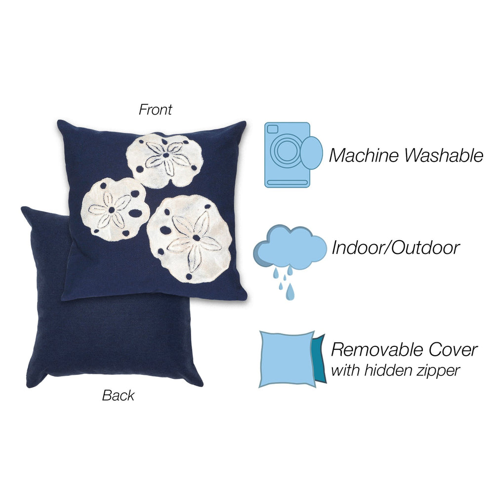 Trans Ocean Liora Manne Visions I Handcrafted Coastal Sand Dollar Pillow - Stylish Indoor/Outdoor Accent Decor Navy Polyester 7sa2s414033