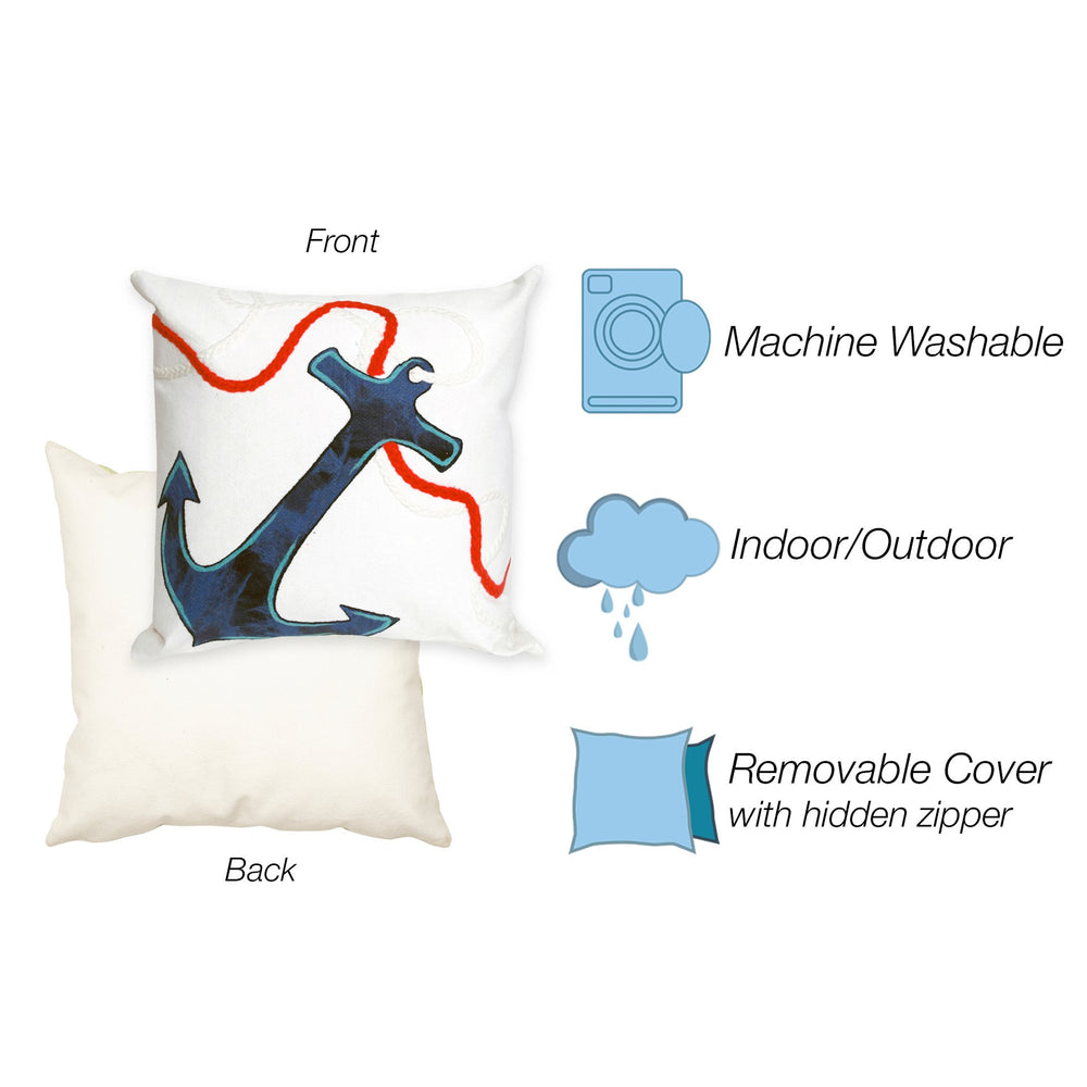 Trans Ocean Liora Manne Visions I Nautical Anchor Indoor/Outdoor Pillow - Handmade Coastal Beach Decor Accent White Polyester 7sa1s414412