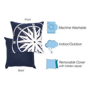 Trans Ocean Liora Manne Visions Ii Nautical Compass Indoor/Outdoor Pillow - Handcrafted Coastal Decor Accent Navy Polyester 7sb1s418303