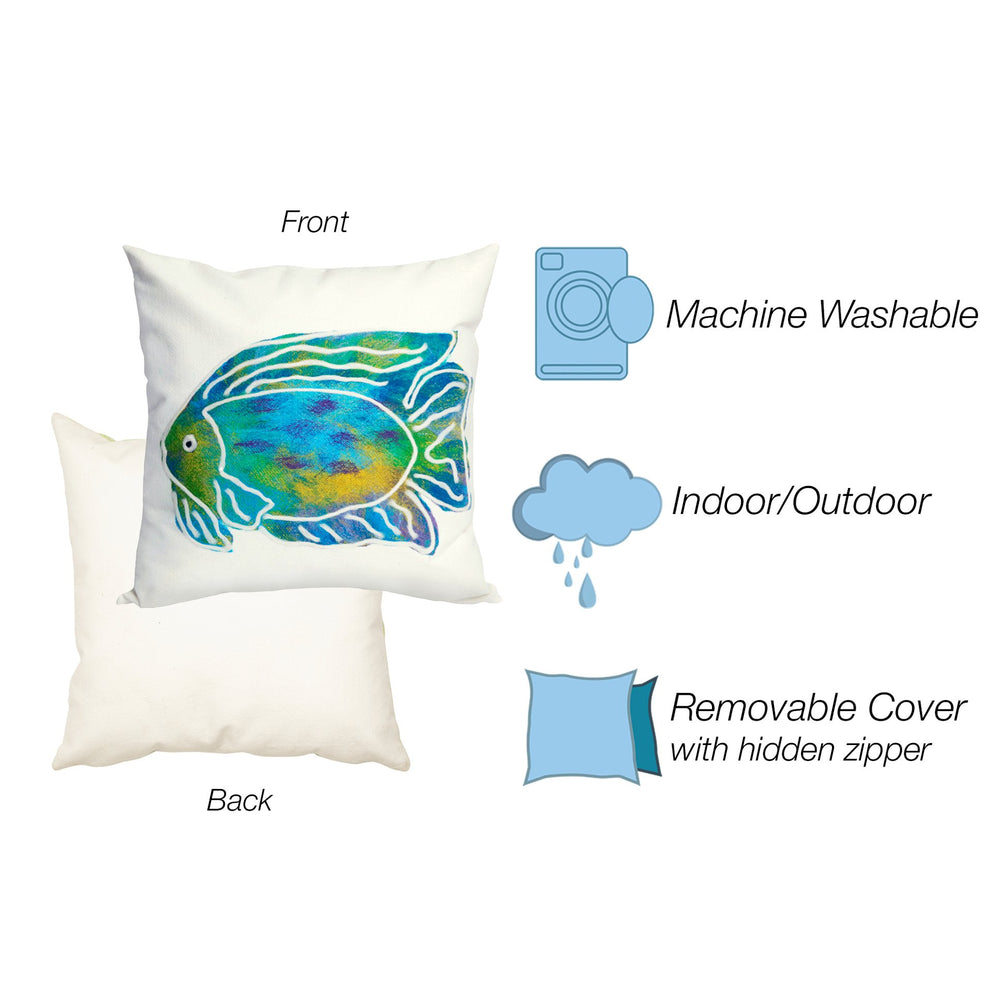 Trans Ocean Liora Manne Visions Iii Batik Fish Indoor/Outdoor Pillow - Coastal Ocean Accent With Vibrant Color Blue Polyester 7sc2s312404
