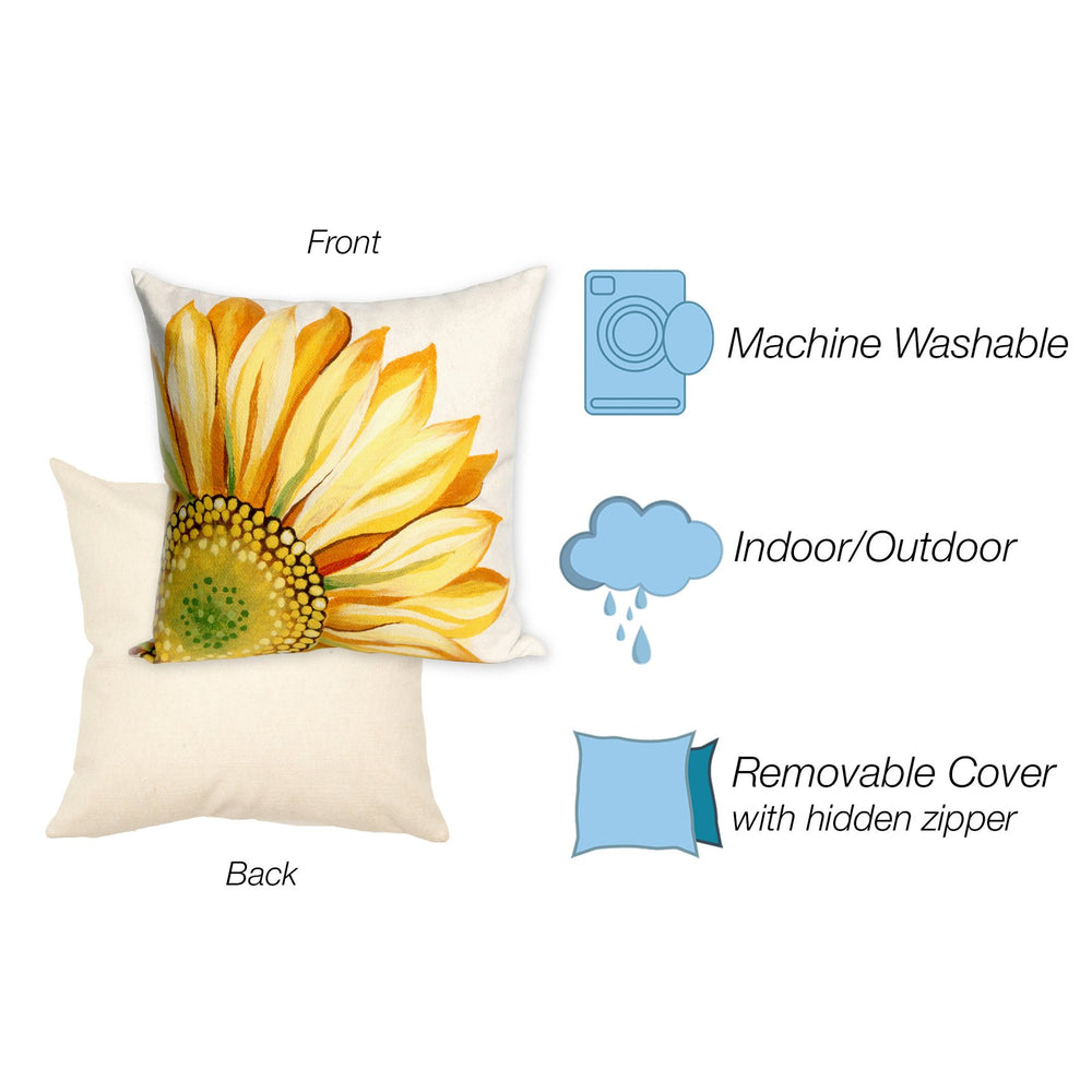 Trans Ocean Liora Manne Visions Iii Sunflower Indoor/Outdoor Handmade Pillow - Vibrant Botanical Accent Piece Yellow Polyester 7sc2s321609