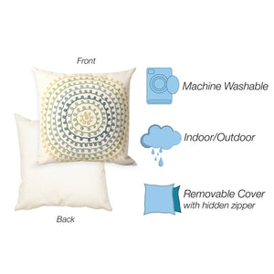 Trans Ocean Liora Manne Visions Iii Indoor/Outdoor Handmade Pillow - Transitional Medallion Artistry In Blue Ivory Polyester 7sc1s410506