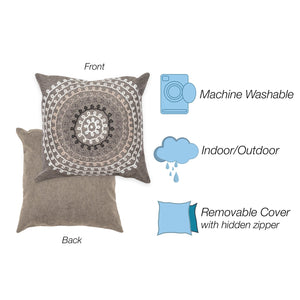 Trans Ocean Liora Manne Visions Iii Indoor/Outdoor Handmade Pillow - Transitional Medallion Artistry In Blue Grey Polyester 7sc1s410547