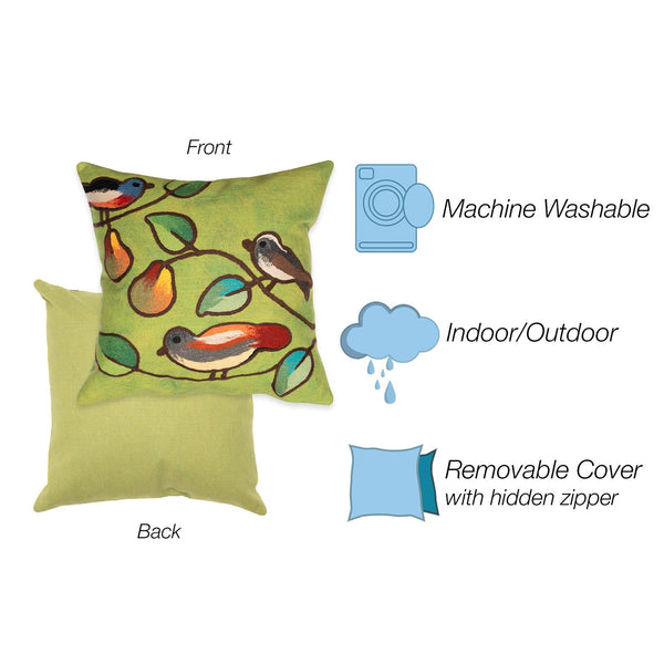 Trans Ocean Liora Manne Visions Iii Song Birds Handmade Indoor/Outdoor Pillow - Stunning Nature Garden Accent Green Polyester 7sc1s411906
