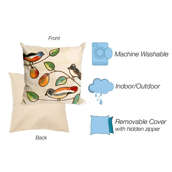 Trans Ocean Liora Manne Visions Iii Song Birds Handmade Indoor/Outdoor Pillow - Stunning Nature Garden Accent Ivory Polyester 7sc2s411912