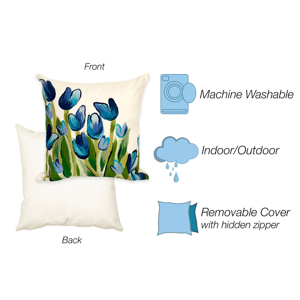 Trans Ocean Liora Manne Visions Iii Indoor/Outdoor Handmade Floral Pillow - Contemporary Tulips Design Accent Blue Polyester 7sc1s413403