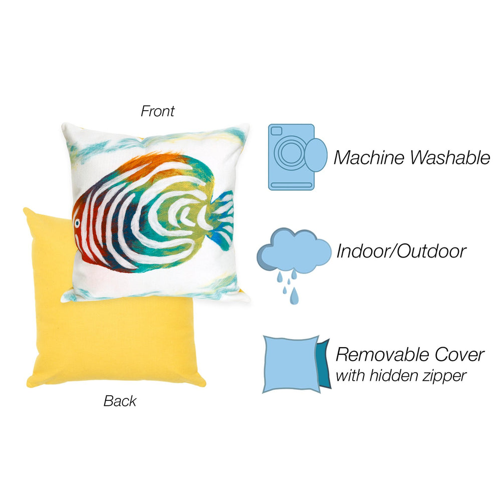 Trans Ocean Liora Manne Visions Iii Rainbow Fish Handmade Indoor/Outdoor Pillow - Coastal Artistry In Green Green Polyester 7sc1s415212