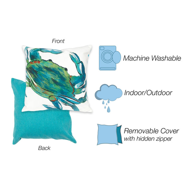 Trans Ocean Liora Manne Visions Iii Blue Crab Indoor/Outdoor Pillow – Stunning Coastal Graphic Ocean Accent Blue Polyester 7sc2s419103