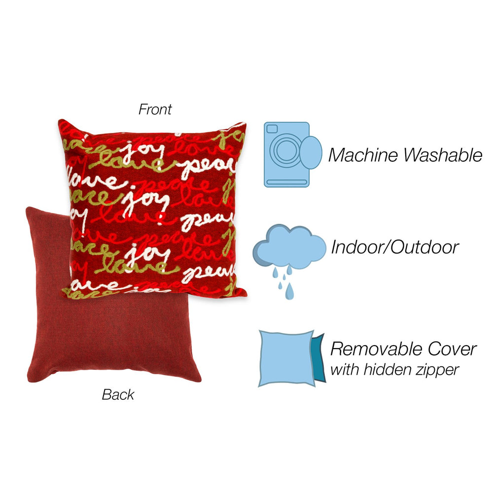 Trans Ocean Liora Manne Visions Iii Handmade Indoor/Outdoor Pillow - Peace Love Joy Red 20" X 20" Decor Red Polyester 7sc2s420024