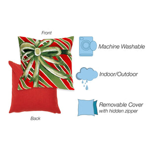 Trans Ocean Liora Manne Visions Iii Indoor/Outdoor Pillow - Holiday Gift Box Design, 20" X 20", Cheerful Green! Green Polyester 7sc2s420206