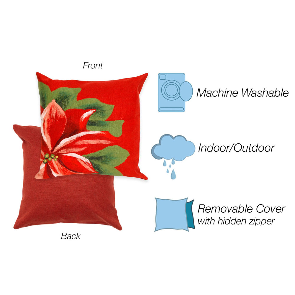 Trans Ocean Liora Manne Poinsettia Indoor/Outdoor Pillow - Stunning 20" Red Floral Design For Festive Decor Red Polyester 7sc2s420524