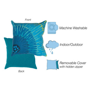 Trans Ocean Liora Manne Visions Iv Cirque Indoor/Outdoor Pillow - Vibrant Botanical Art For Stylish Spaces Blue Polyester 7sd2s430204