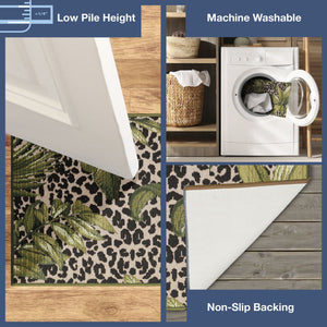 Trans Ocean Liora Manne Esencia Safari Indoor/Outdoor Mat - Bold Leopard Print With Tropical Leaves Design Green Polypropylene,Polyester Ecnr5805606
