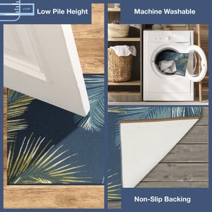 Trans Ocean Liora Esencia Palm Border Indoor/Outdoor Non-slip Mat With Tropical Botanical Design For Serenity Navy Polypropylene,Polyester Ecn23815133