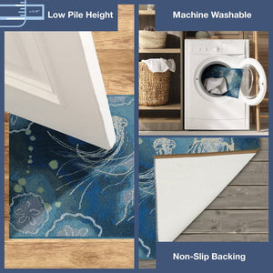 Trans Ocean Liora Manne Esencia Indoor/Outdoor Jellyfish Mat - Vibrant Coastal Design For Any Space Blue Polypropylene,Polyester Ecn23815504