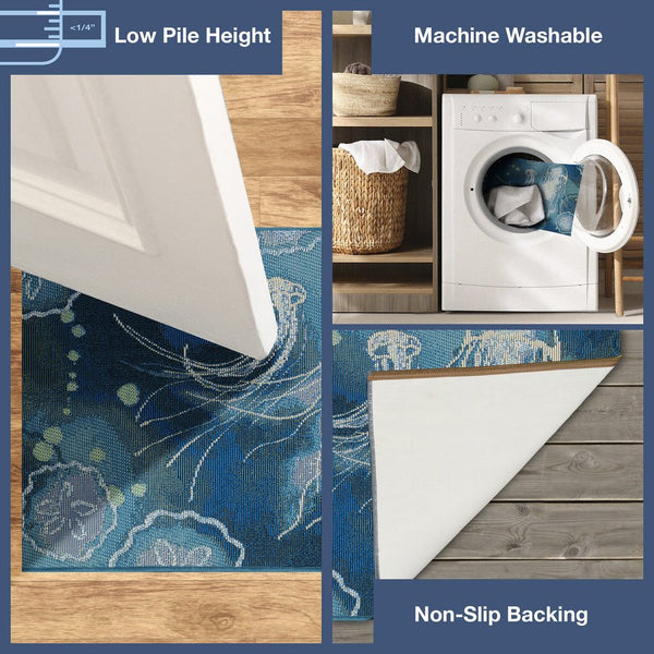Trans Ocean Liora Manne Esencia Indoor/Outdoor Jellyfish Mat - Vibrant Coastal Design For Any Space Blue Polypropylene,Polyester Ecn23815504