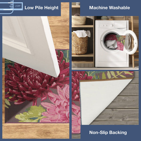 Trans Ocean Liora Manne Esencia Mums Indoor/Outdoor Non-slip Mat - Vibrant Botanical Design For Any Space Pink Polypropylene,Polyester Ecn23818337
