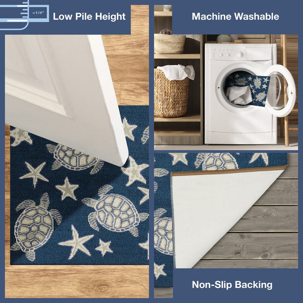 Trans Ocean Liora Manne Esencia Turtle And Stars Indoor/Outdoor Mat – Vibrant Coastal Design For Any Space Navy Polypropylene,Polyester Ecnr5957633