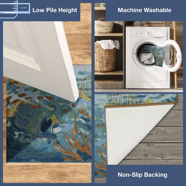 Trans Ocean Liora Manne Esencia Fantasea Indoor/Outdoor Non-slip Mat With Vibrant Coastal Underwater Design Blue Polypropylene,Polyester Ecn23957904