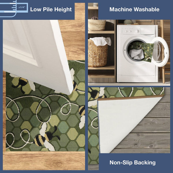Trans Ocean Liora Manne Esencia Bee Free Indoor/Outdoor Mat - Whimsical Bees On Vibrant Mosaic Background Green Polypropylene,Polyester Ecnr5958506