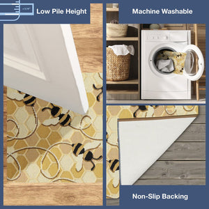 Trans Ocean Liora Manne Esencia Bee Free Indoor/Outdoor Mat - Whimsical Bees On Vibrant Mosaic Background Gold Polypropylene,Polyester Ecn23958509