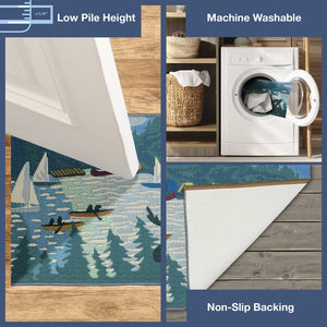 Trans Ocean Liora Manne Esencia Lake Life Indoor/Outdoor Mat - Whimsical Sailboats For Your Home Or Patio Blue Polypropylene,Polyester Ecn23959103