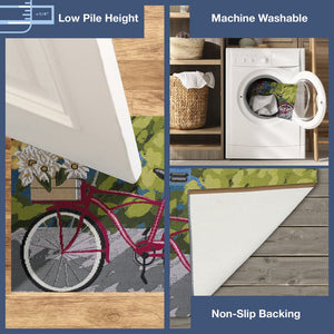Trans Ocean Liora Manne Esencia Summer Ride Indoor/Outdoor Mat - Whimsical Bike Design With Floral Accents Blue Polypropylene,Polyester Ecn23960003