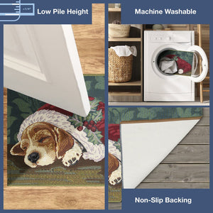 Trans Ocean Liora Manne Esencia Indoor/Outdoor Whimsical Dog Mat - Adorable Puppy In Santa Hat Design Green Polypropylene,Polyester Ecn23964016