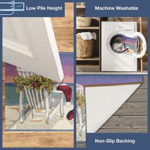 Trans Ocean Liora Manne Esencia Santa Siesta Indoor/Outdoor Mat - Whimsical Beach Scene For Holiday Cheer Blue Polypropylene,Polyester Ecn34964104