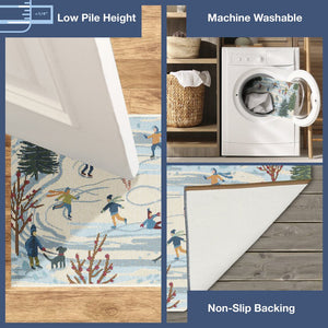 Trans Ocean Liora Manne Esencia Gone Skating Indoor/Outdoor Mat - Whimsical Winter Fun With Colorful Skaters Blue Polypropylene,Polyester Ecn34964703