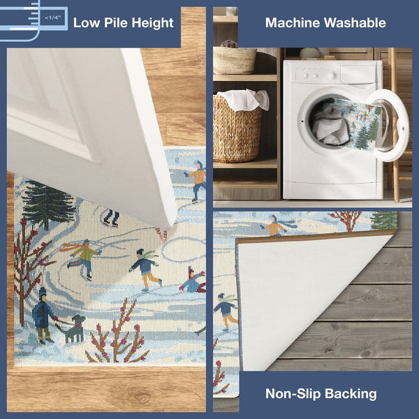 Trans Ocean Liora Manne Esencia Gone Skating Indoor/Outdoor Mat - Whimsical Winter Fun With Colorful Skaters Blue Polypropylene,Polyester Ecn34964703