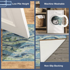 Trans Ocean Liora Manne Esencia Wave Indoor/Outdoor Mat - Contemporary Abstract Design In Soothing Blue Hues Blue Polypropylene,Polyester Ecn23966204