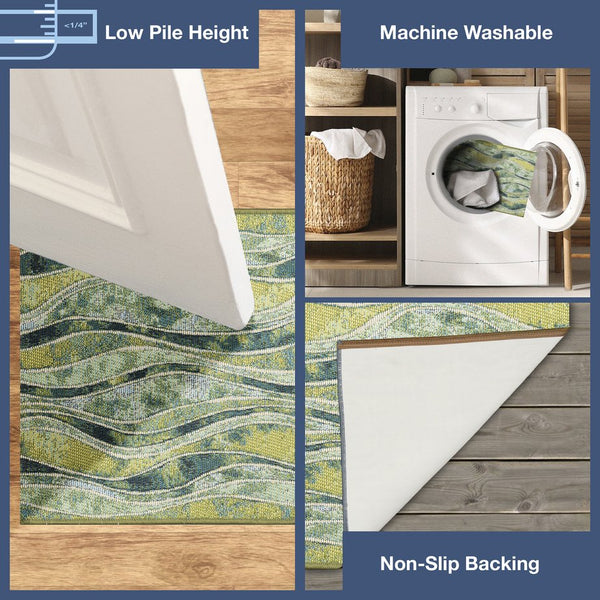 Trans Ocean Liora Manne Esencia Wave Indoor/Outdoor Mat - Contemporary Abstract Design In Soothing Blue Hues Green Polypropylene,Polyester Ecn23966206