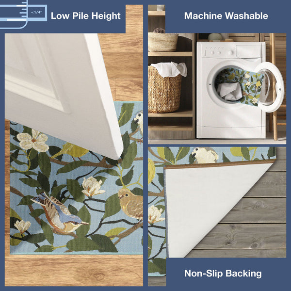 Trans Ocean Liora Manne Esencia Floral Finches Indoor/Outdoor Non-slip Mat - Vibrant Garden Bird Design Blue Polypropylene,Polyester Ecn34970803