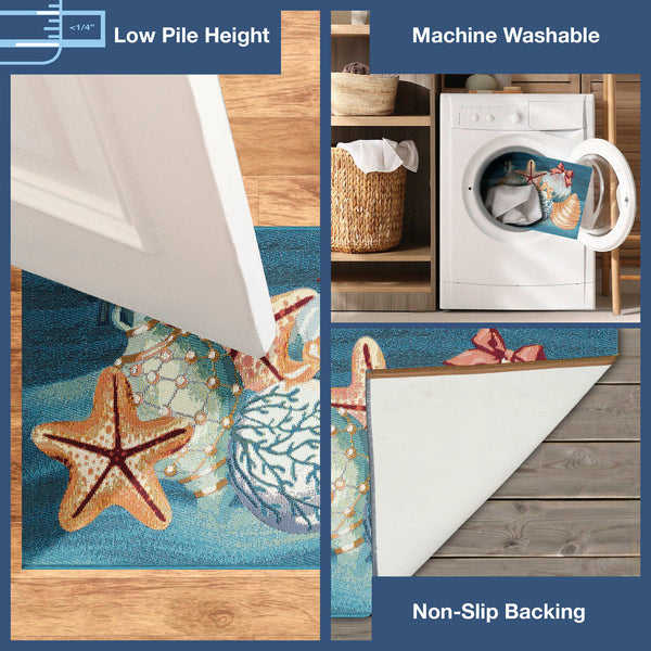 Trans Ocean Liora Manne Esencia Sea Gem Ornaments Indoor/Outdoor Non-slip Mat For A Coastal Living Vibe Blue Polypropylene,Polyester Ecn23972304