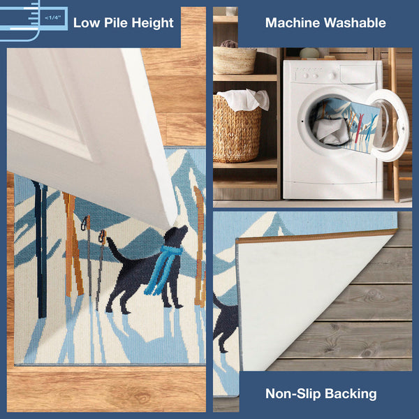 Trans Ocean Liora Manne Esencia Downhill Dog Indoor/Outdoor Non-slip Mat Featuring A Black Lab On Ski Adventure Off,White Polypropylene,Polyester Ecn34972411