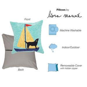 Trans Ocean Liora Manne Coastal Sailing Dog Pillow - Handmade 18" X 18" Indoor/Outdoor Decor In Yellow & Aqua Blue Polyester,Acrylic 7fp8s140209